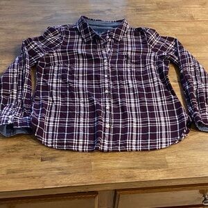 Tommy Hilfiger Women's Plaid Button Down Shirt - purple and White